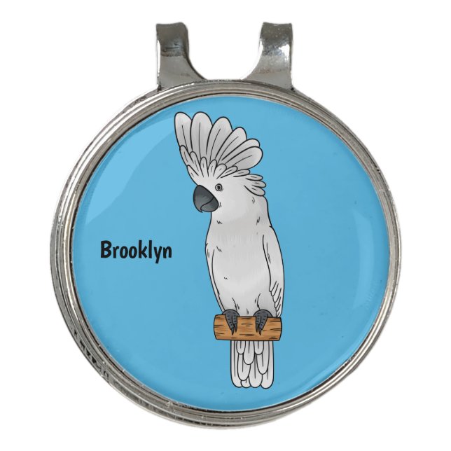 Umbrella cockatoo bird cartoon illustration golf hat clip (Front)