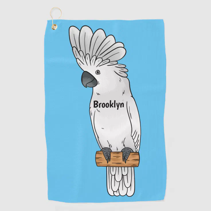 Umbrella cockatoo bird cartoon illustration golf towel | Zazzle