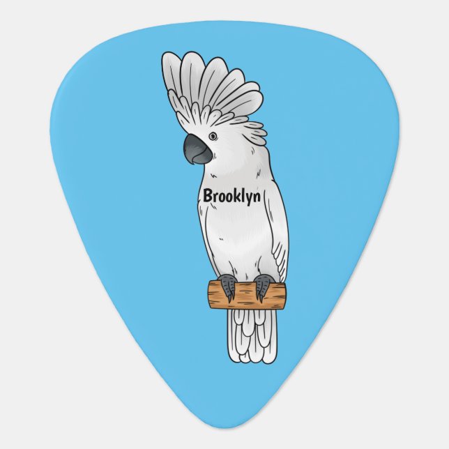 Umbrella cockatoo bird cartoon illustration guitar pick (Front)