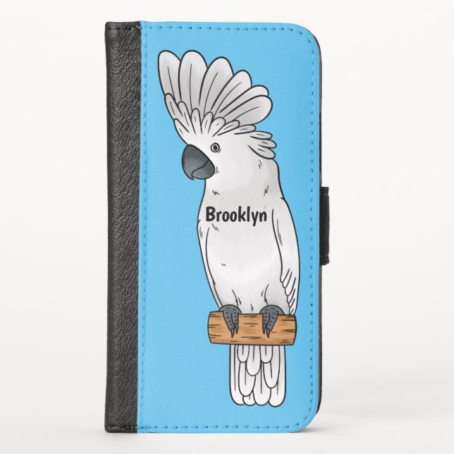 Umbrella cockatoo bird cartoon illustration iPhone wallet case (Front)
