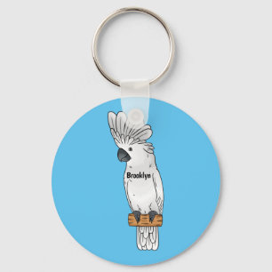 Umbrella cockatoo bird cartoon illustration keychain