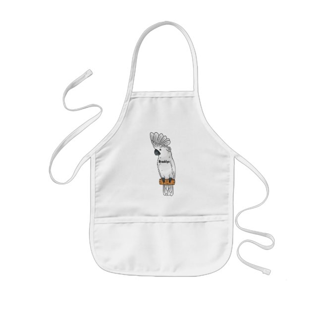 Umbrella cockatoo bird cartoon illustration kids' apron (Front)