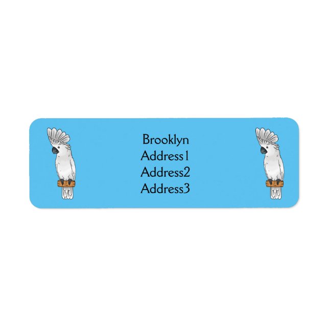 Umbrella cockatoo bird cartoon illustration  label (Front)