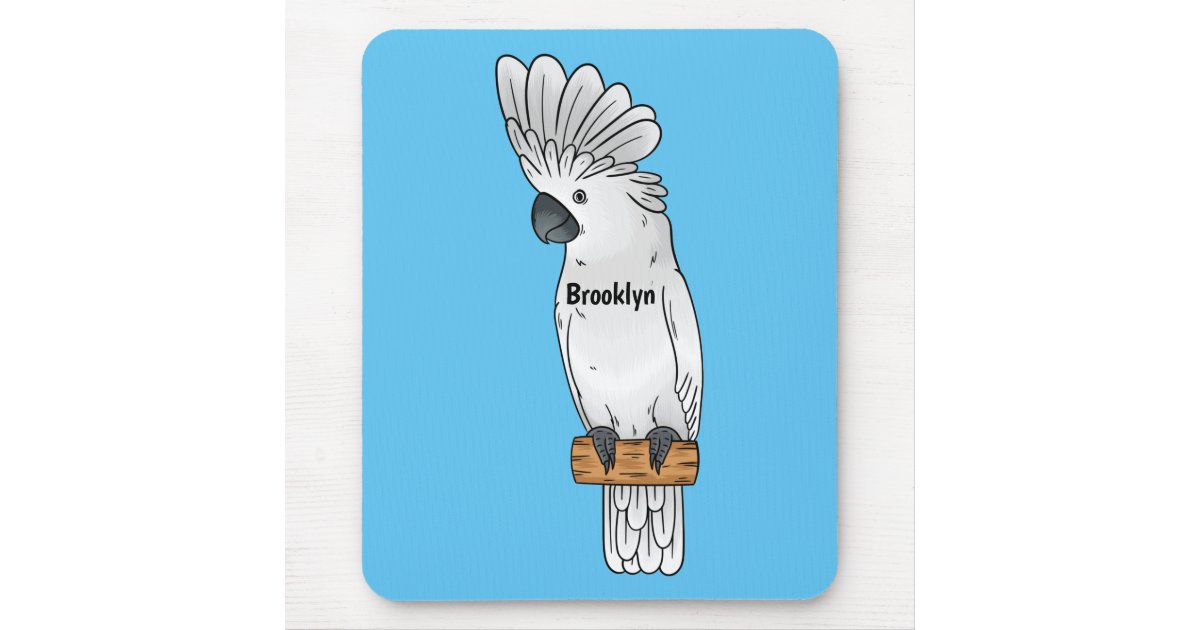 Umbrella cockatoo bird cartoon illustration mouse pad Zazzle