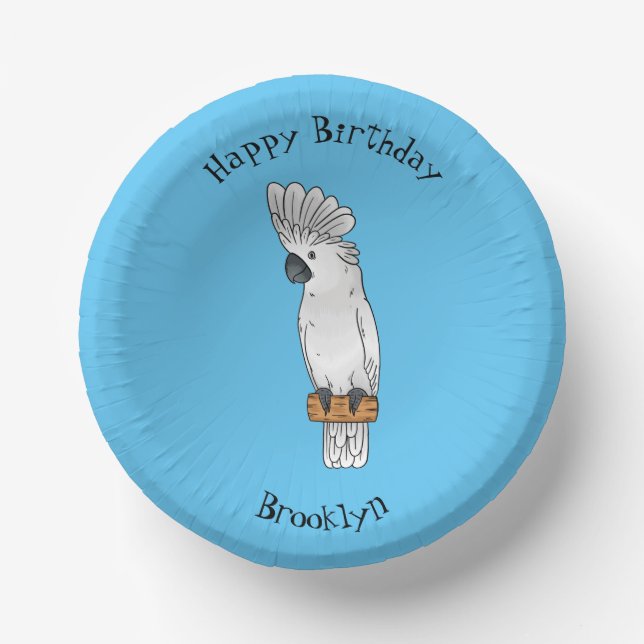 Umbrella cockatoo bird cartoon illustration  paper bowls (Front)