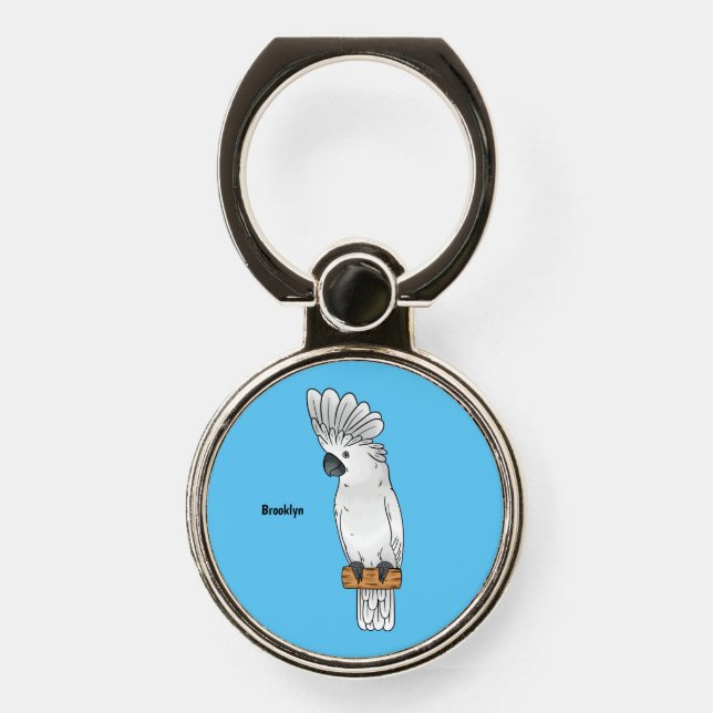 Umbrella cockatoo bird cartoon illustration  phone ring stand (Front)