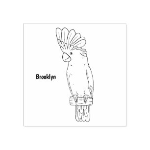 Umbrella cockatoo bird cartoon illustration rubber stamp