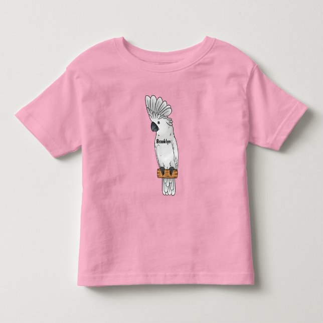 Umbrella cockatoo bird cartoon illustration toddler t-shirt (Front)