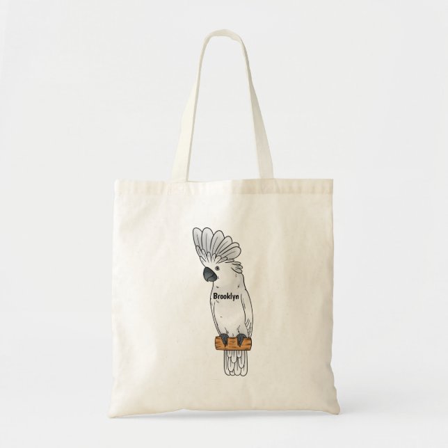 Umbrella cockatoo bird cartoon illustration  tote bag (Front)