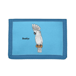 Umbrella cockatoo bird cartoon illustration tri-fold wallet