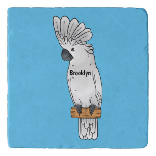 Umbrella cockatoo bird cartoon illustration trivet