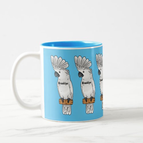 Umbrella cockatoo bird cartoon illustration Two_Tone coffee mug