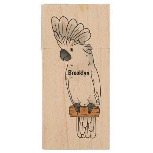 Umbrella cockatoo bird cartoon illustration wood flash drive