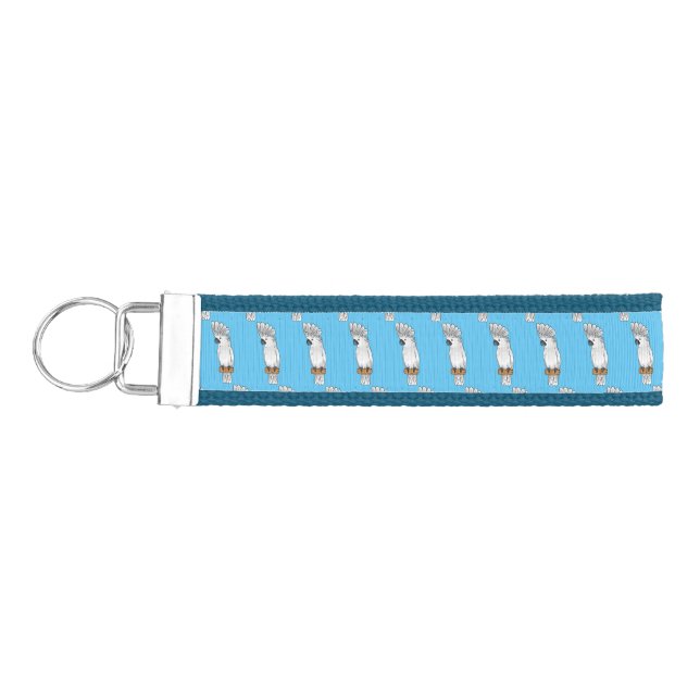 Umbrella cockatoo bird cartoon illustration wrist keychain (Keys on Left)