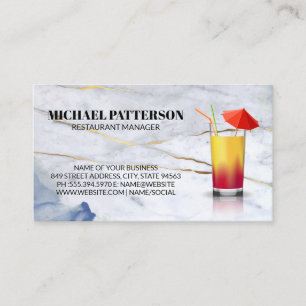 Umbrella Cocktail   Blue Gold Marble Business Card