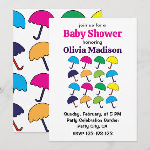 Umbrella Colorful Umbrella Baby Girl Shower Invitation