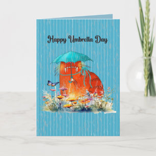 Umbrella Day Holiday with Comical Cat Letterpress Thank You Card