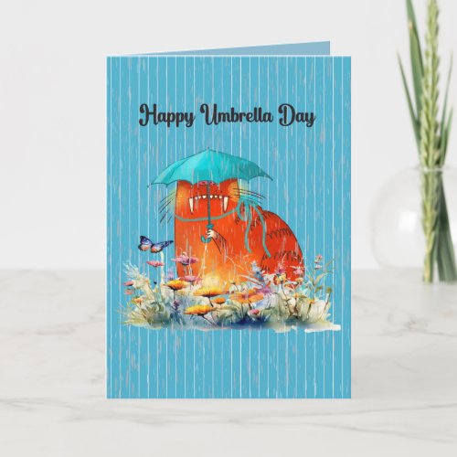 Umbrella Day Holiday with Comical Cat Thank You Card