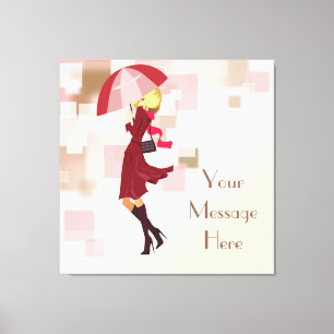 Umbrella Fashion Model Wrapped Canvas Print
