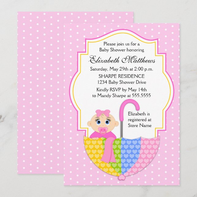 Umbrella Girl Baby Shower Invitation (Front/Back)