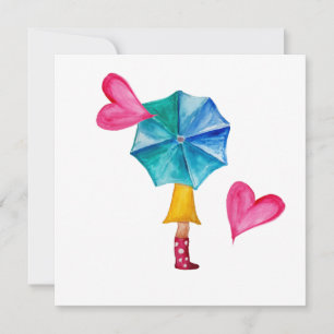 Umbrella Girl in Love Watercolor