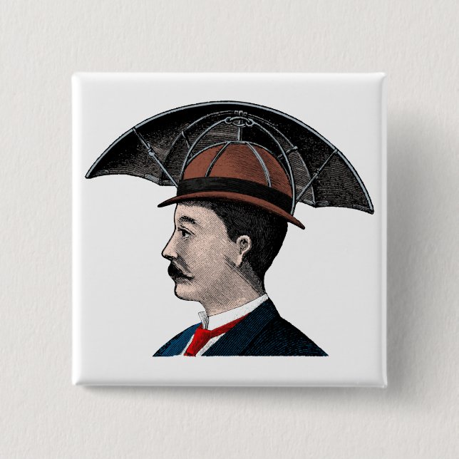 Umbrella Hat - Vintage Illustration Pinback Button (Front)
