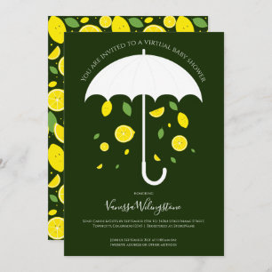 Umbrella Lemons Green Cartoon Virtual Baby Shower Invitation