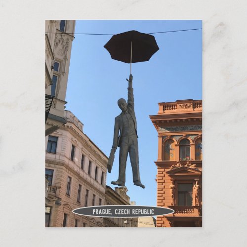 Umbrella Man Statue Prague Czech Republic Postcard
