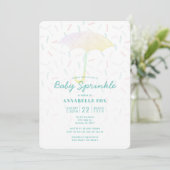 Umbrella Mint Baby Sprinkle Shower Invitation (Standing Front)