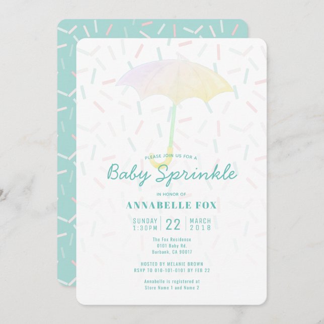 Umbrella Mint Baby Sprinkle Shower Invitation (Front/Back)