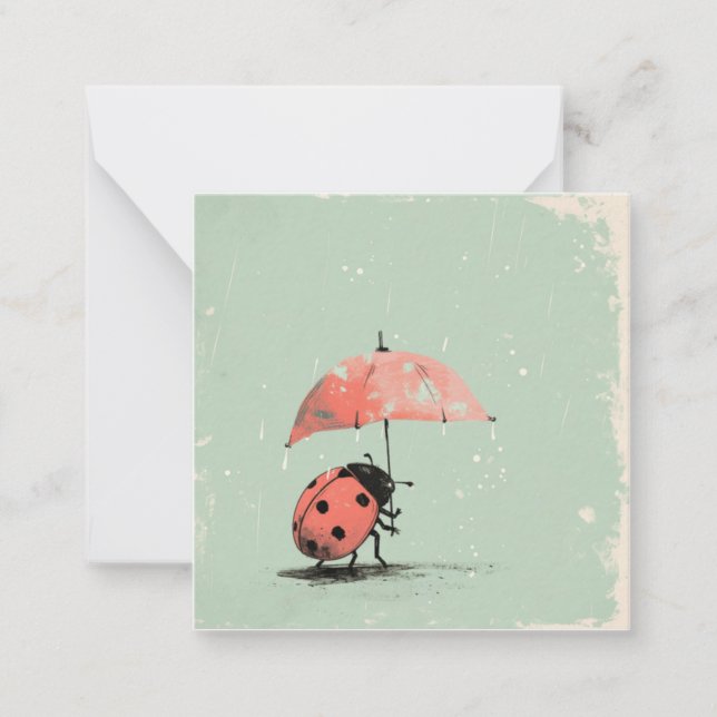 Umbrella Parade: Adorable Ladybug Note Card (Front)