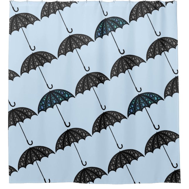 Umbrella Pattern Blue Gray Shower Curtain (Front)