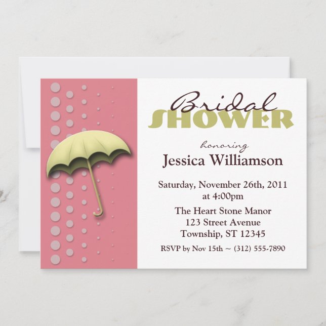 Umbrella Pink & Yellow Bridal Shower Invitations (Front)