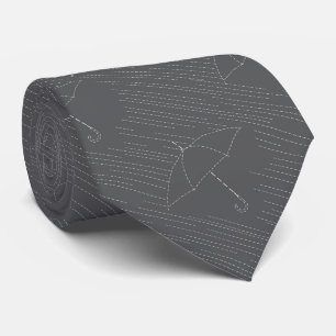 Umbrella Rain Faux Embroidery Stitches Grey Neck Tie