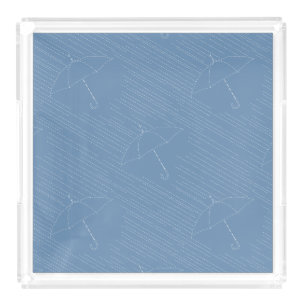 Umbrella Rain Faux Embroidery Stitches Pale Blue Acrylic Tray