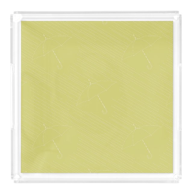 Umbrella Rain Faux Embroidery Stitches Yellow Acrylic Tray (Front)