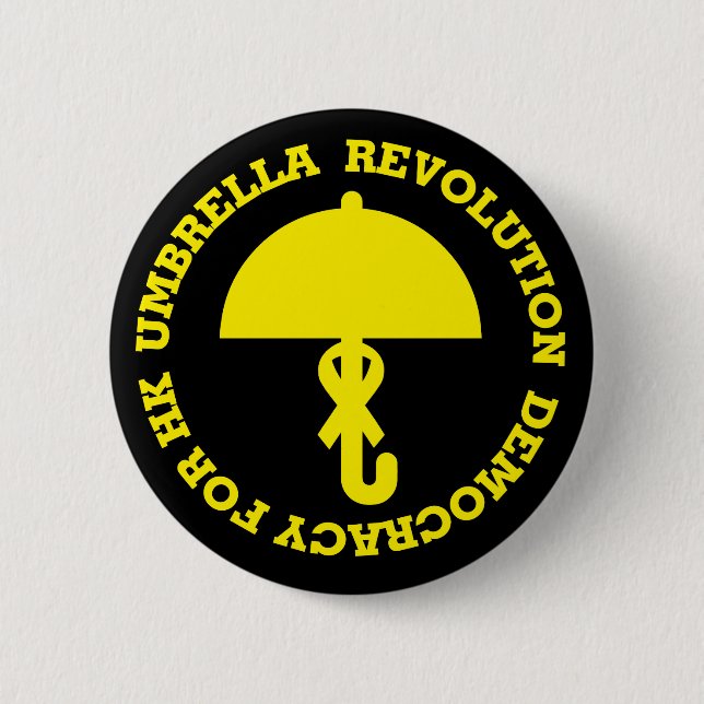 UMBRELLA REVOLUTION, DEMOCRACY FOR HK. PINBACK BUTTON (Front)