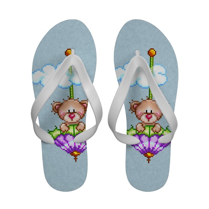 Umbrella Riding Bear Pixel Art Flip Flops