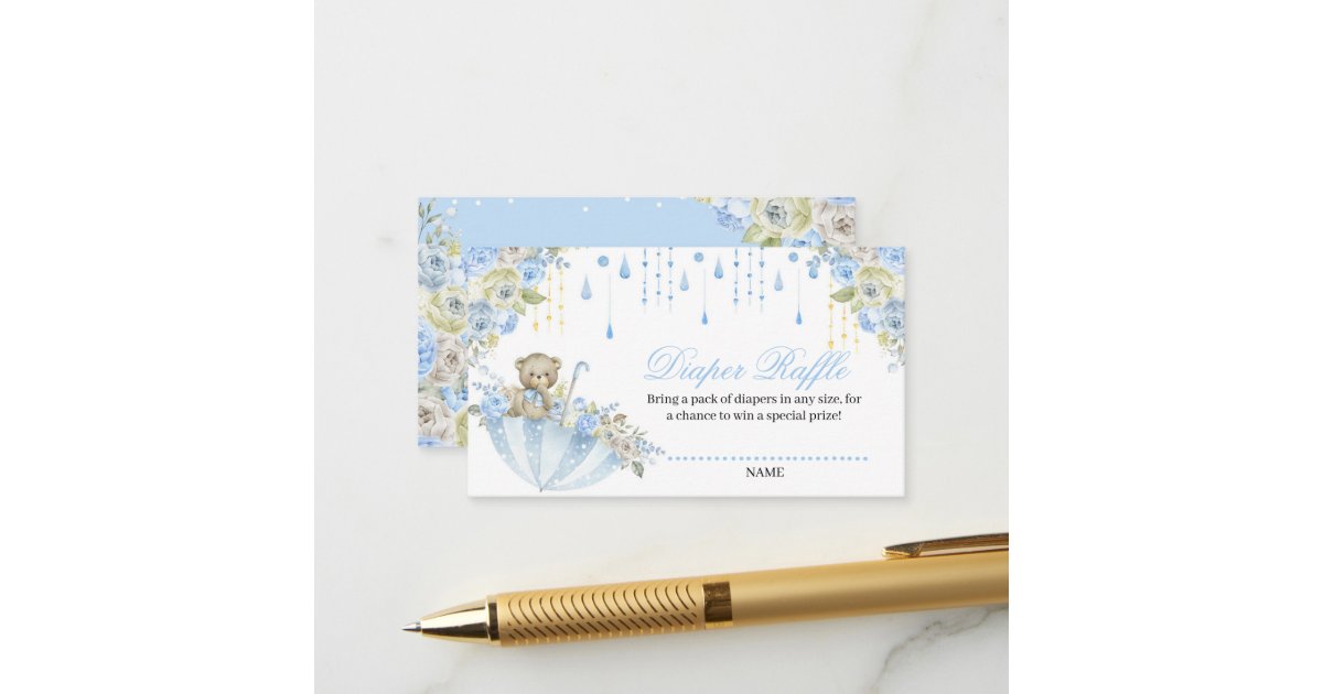 Umbrella Raffle Umbrella Sprinkle Baby Teddy Bear Diaper Raffle Enclosure Card | Zazzle