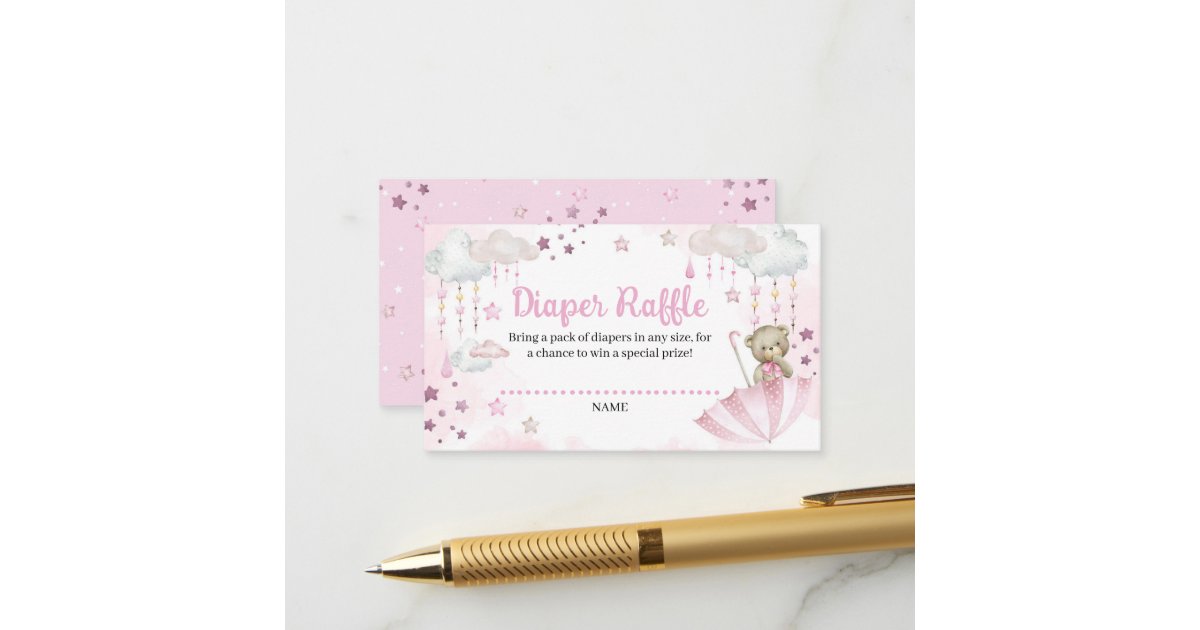 Umbrella Raffle Umbrella Sprinkle Baby Teddy Bear Diaper Raffle Enclosure Card | Zazzle