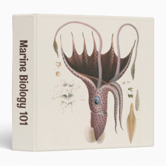 Umbrella Squid, Vintage Marine Life Animals 3 Ring Binder