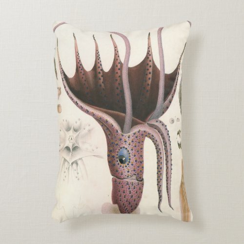 Umbrella Squid Vintage Marine Life Animals Accent Pillow