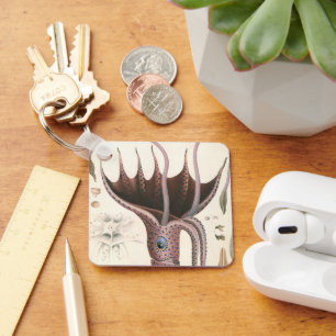 Umbrella Squid, Vintage Marine Life Animals Keychain