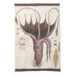 Umbrella Squid, Vintage Marine Life Animals Kitchen Towel