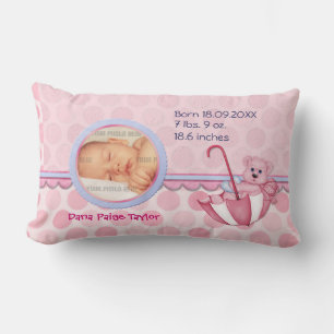Umbrella Teddy Polka Dots Pink Photo Pillow