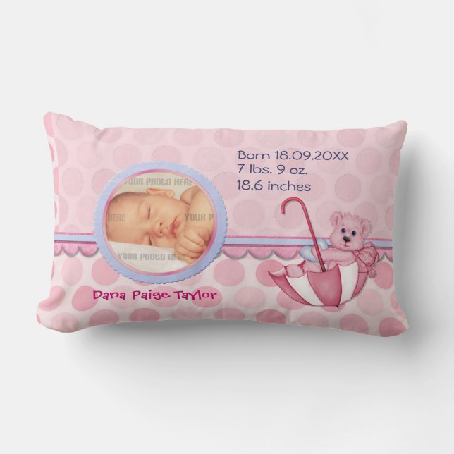 Umbrella Teddy Polka Dots Pink Photo Pillow (Front)