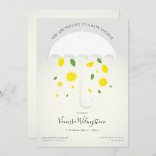 Umbrella White Gray Lemons Cartoon Baby Shower Invitation