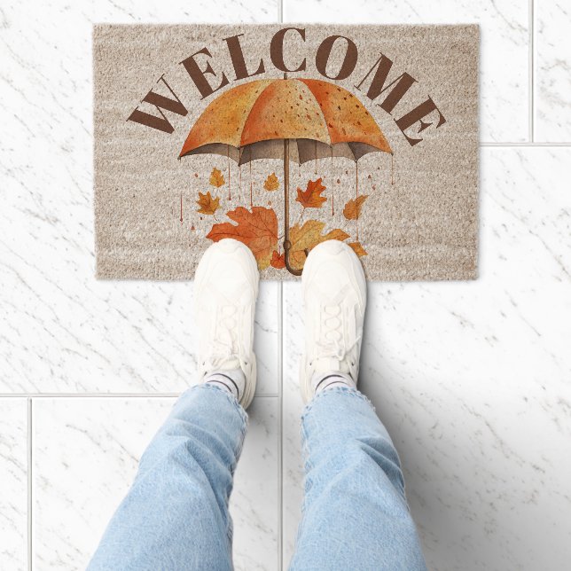 Umbrella with fall leaves WELCOME Fiber Doormat (Insitu)
