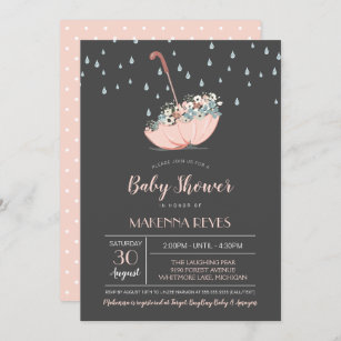 Umbrella with Flowers Girl or Twins Baby Shower Invitation