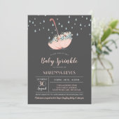 Umbrella with Flowers Girl or Twins Baby Sprinkle Invitation (Standing Front)
